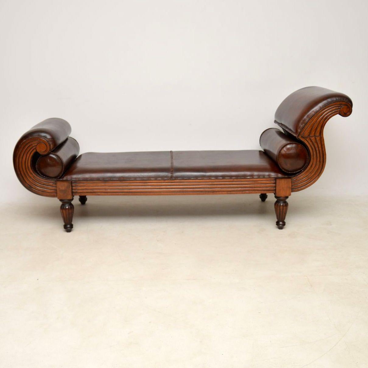 Antique Swedish Leather Chaise Lounge 5