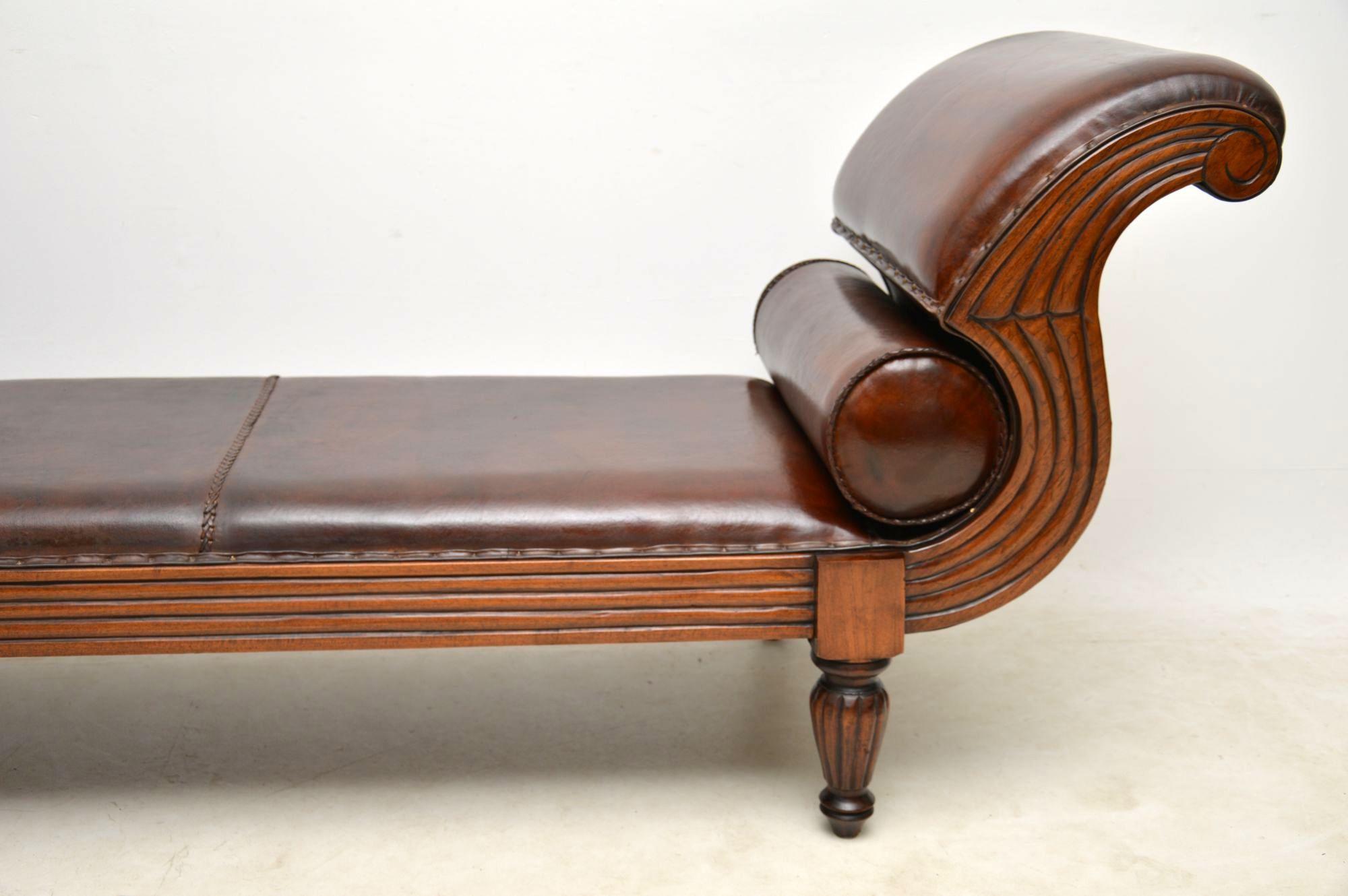 Mid-19th Century Antique Swedish Leather Chaise Lounge