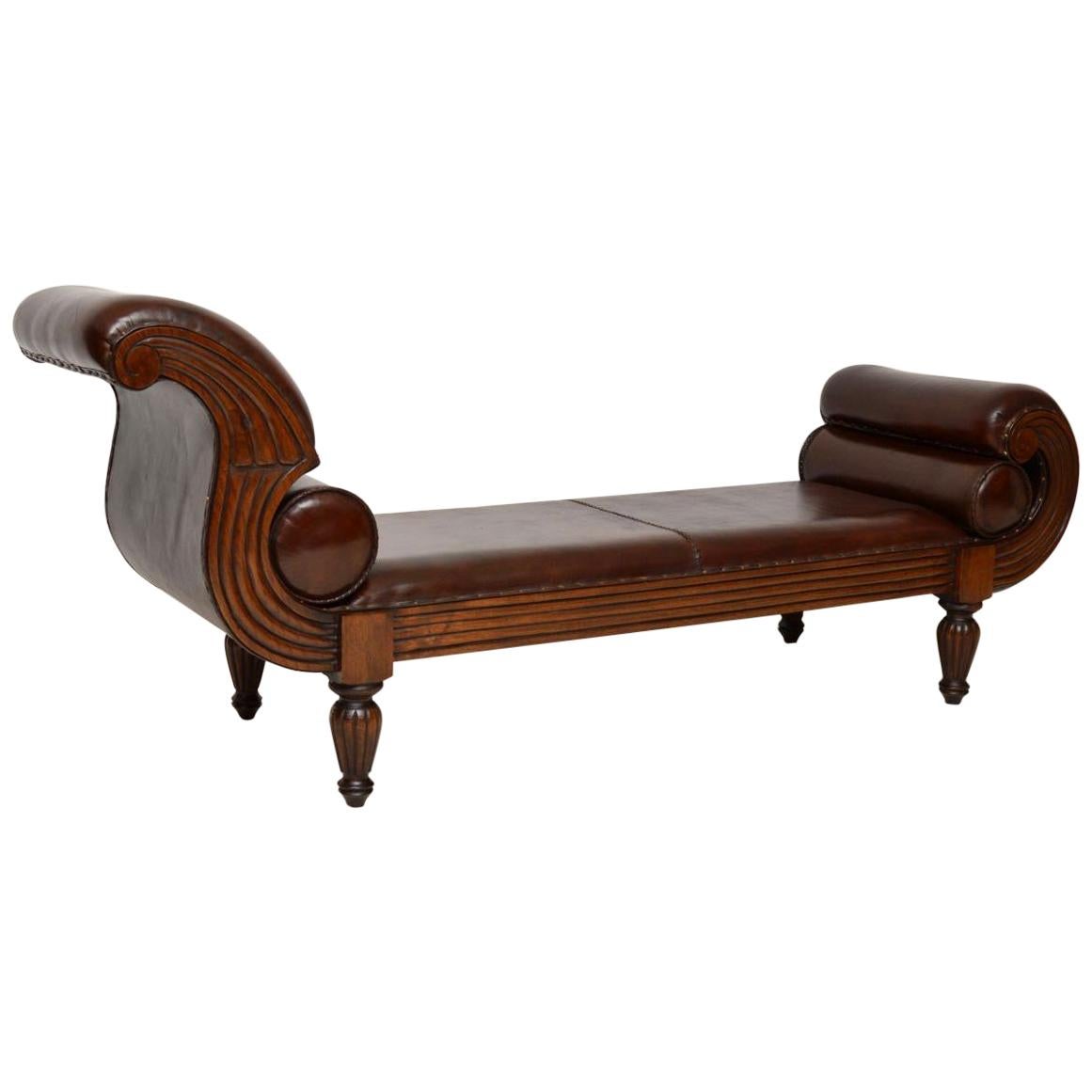 Antique Swedish Leather Chaise Lounge