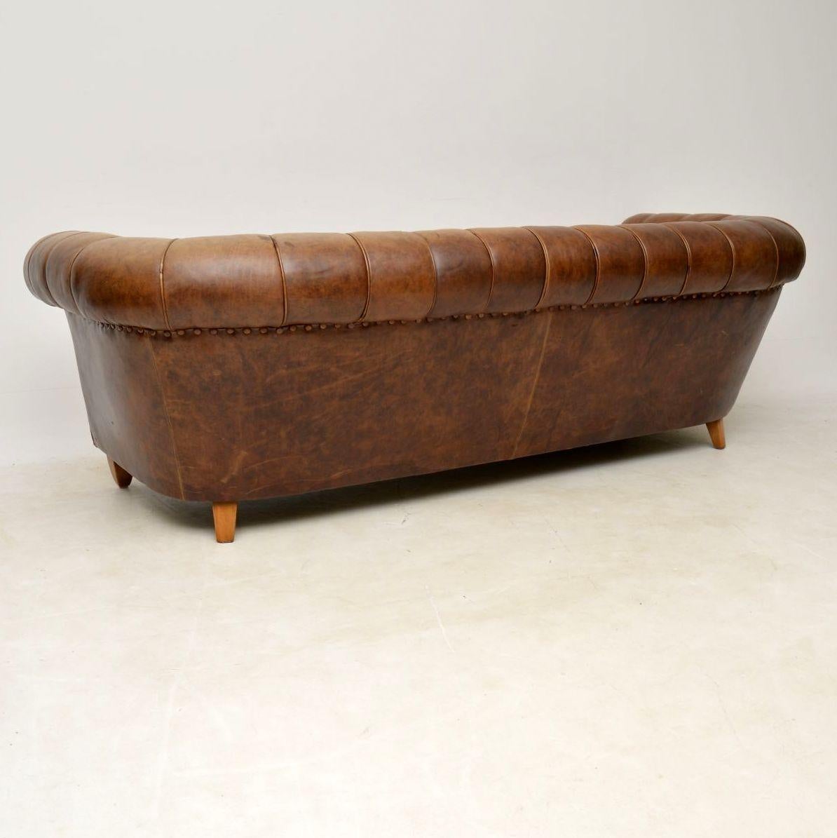 Antique Swedish Leather Chesterfield Sofa 4