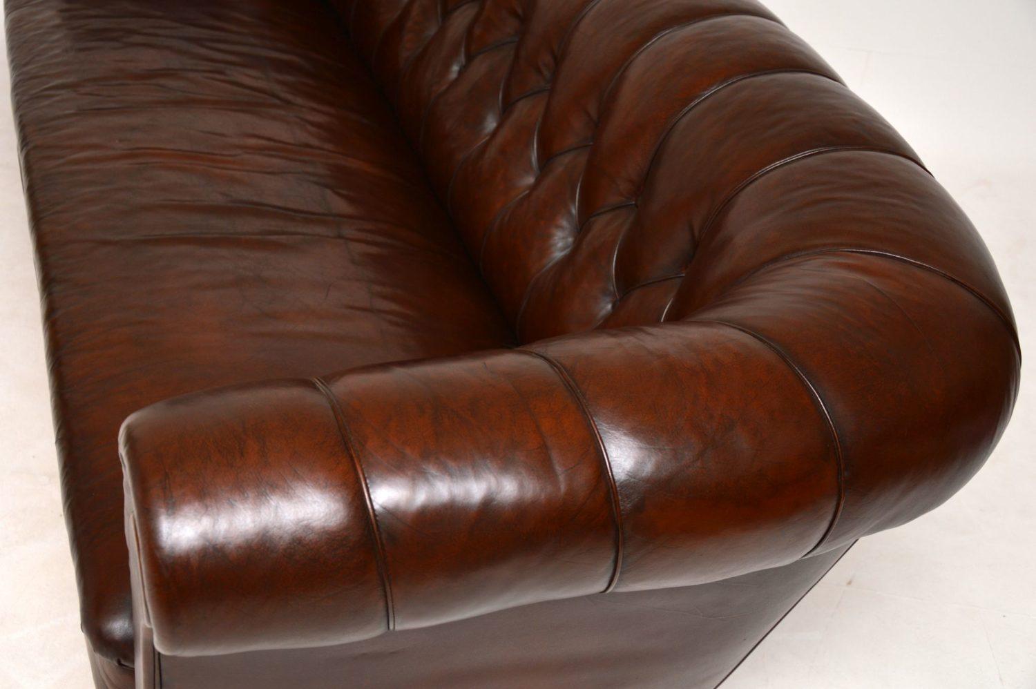 Antique Swedish Leather Chesterfield Sofa 6