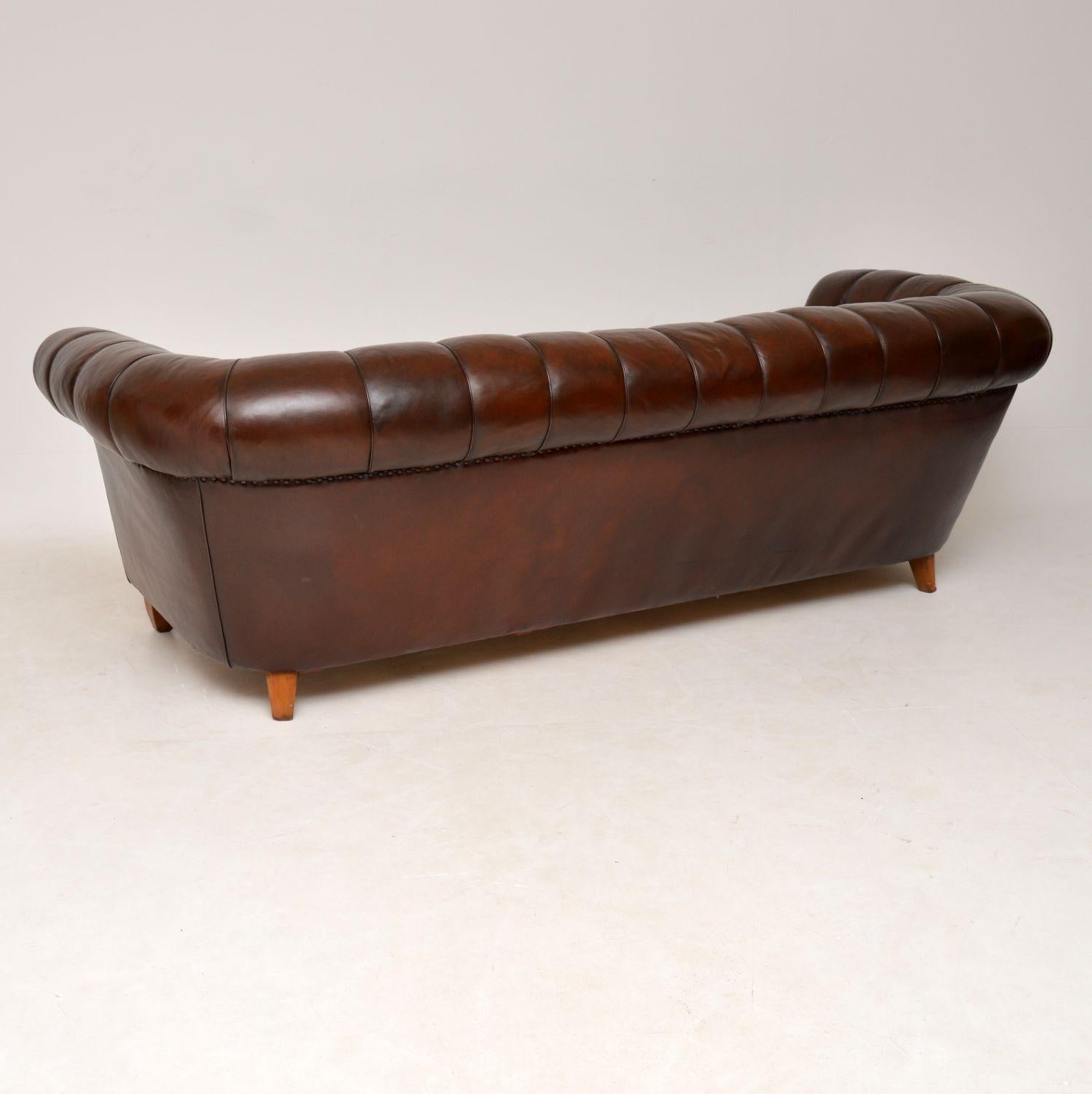 Antique Swedish Leather Chesterfield Sofa 7