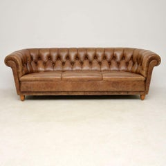 Antique Swedish Leather Chesterfield Sofa