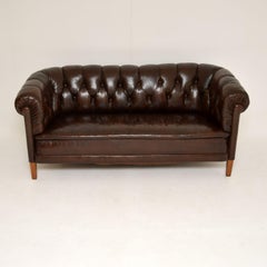 Antique Swedish Leather Chesterfield Sofa