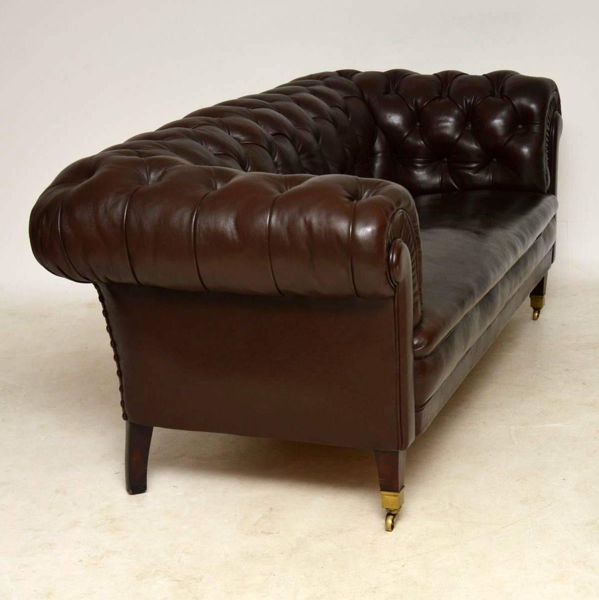 Edwardian Antique Swedish Leather Chesterfield Sofa