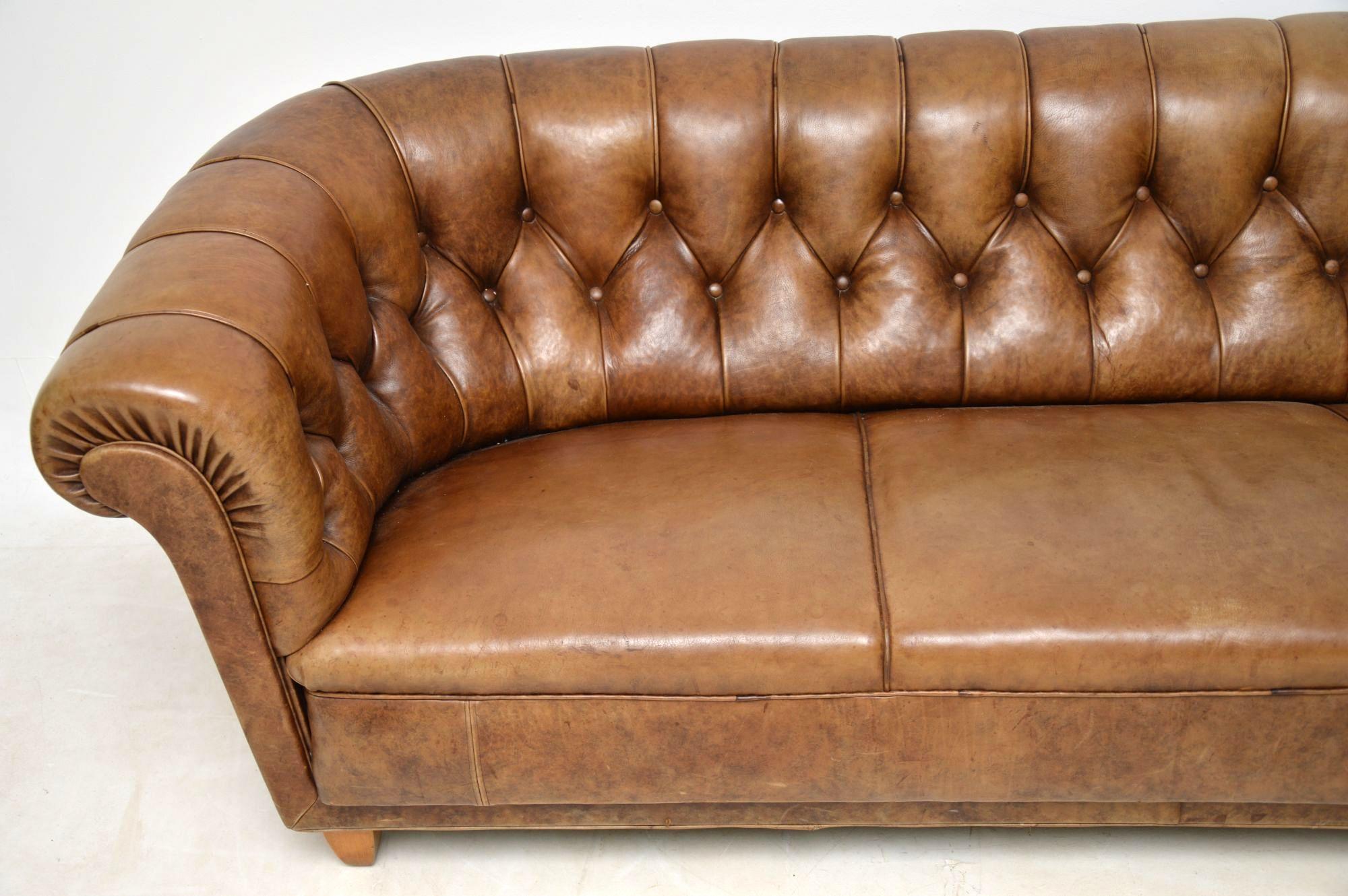 Victorian Antique Swedish Leather Chesterfield Sofa