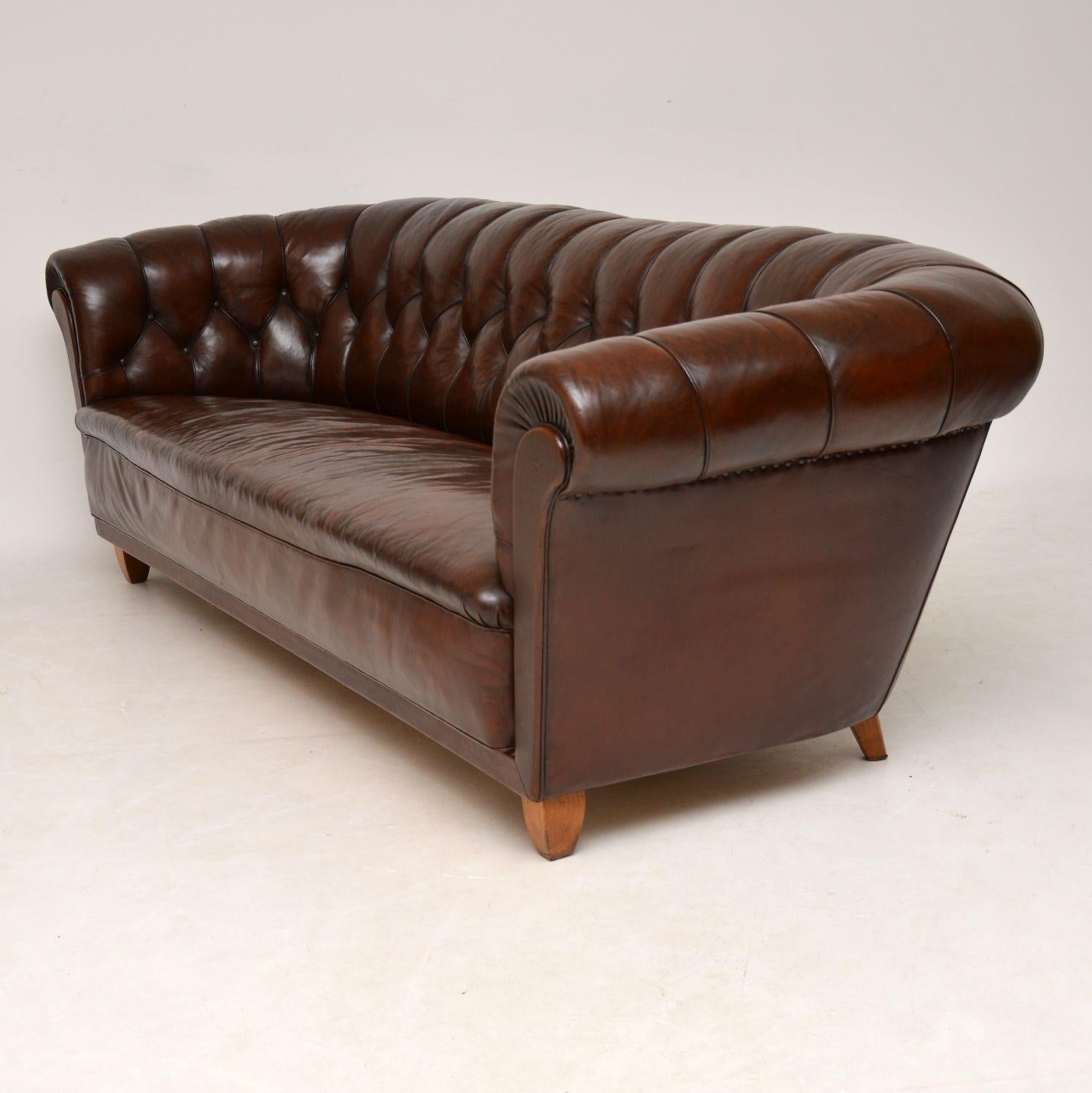 Victorian Antique Swedish Leather Chesterfield Sofa