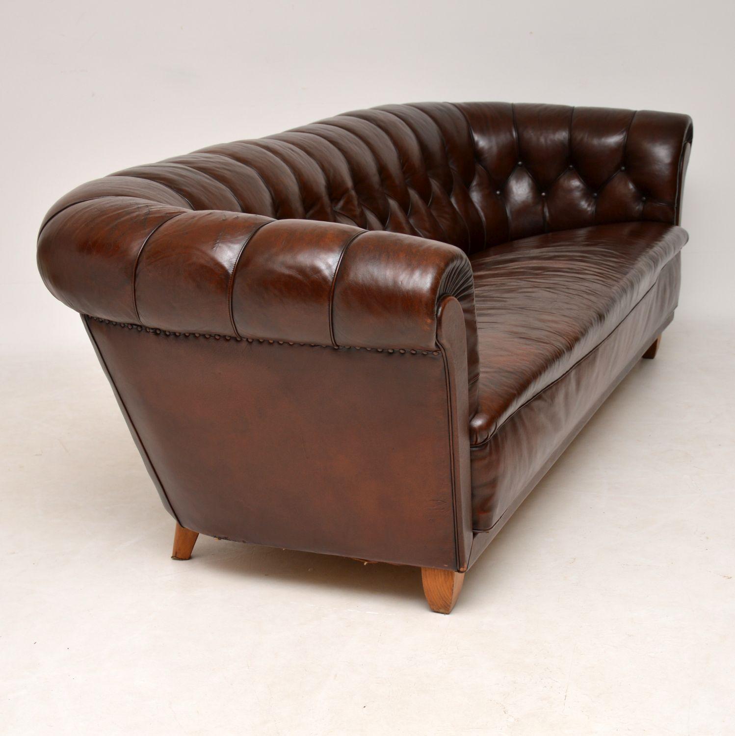Mid-20th Century Antique Swedish Leather Chesterfield Sofa