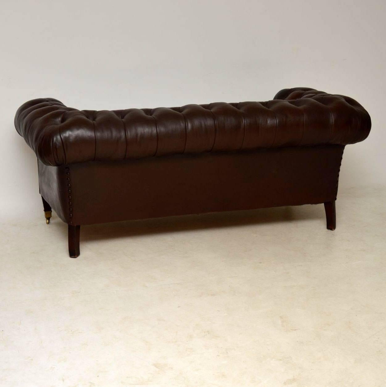 Early 20th Century Antique Swedish Leather Chesterfield Sofa