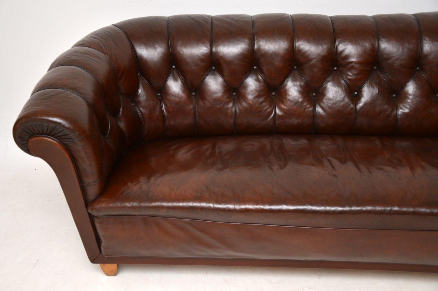 Antique Swedish Leather Chesterfield Sofa 1