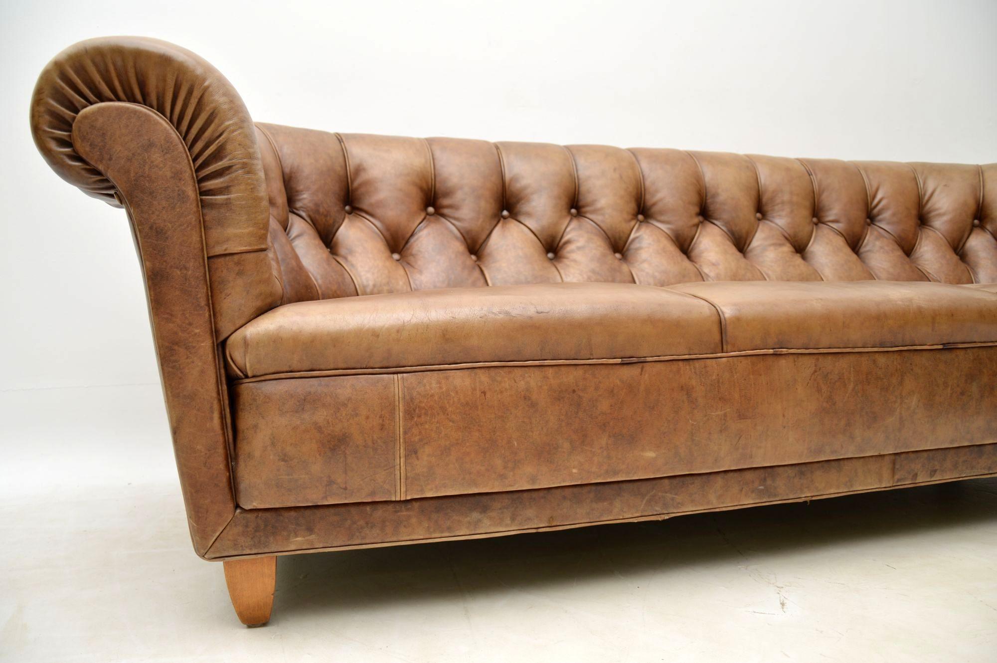 Mid-20th Century Antique Swedish Leather Chesterfield Sofa