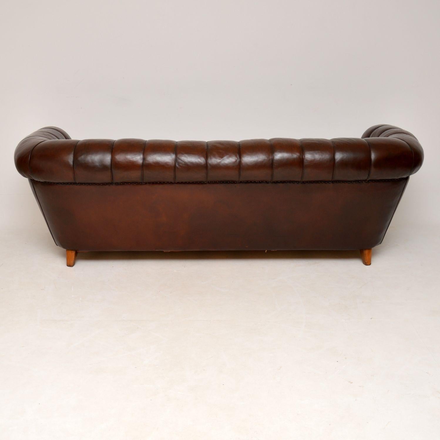 Mid-20th Century Antique Swedish Leather Chesterfield Sofa