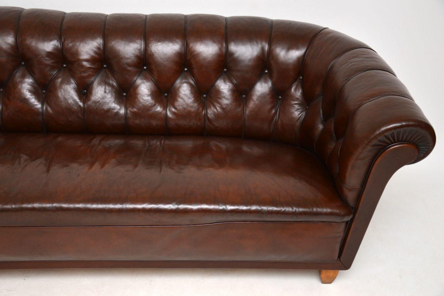 Antique Swedish Leather Chesterfield Sofa 2