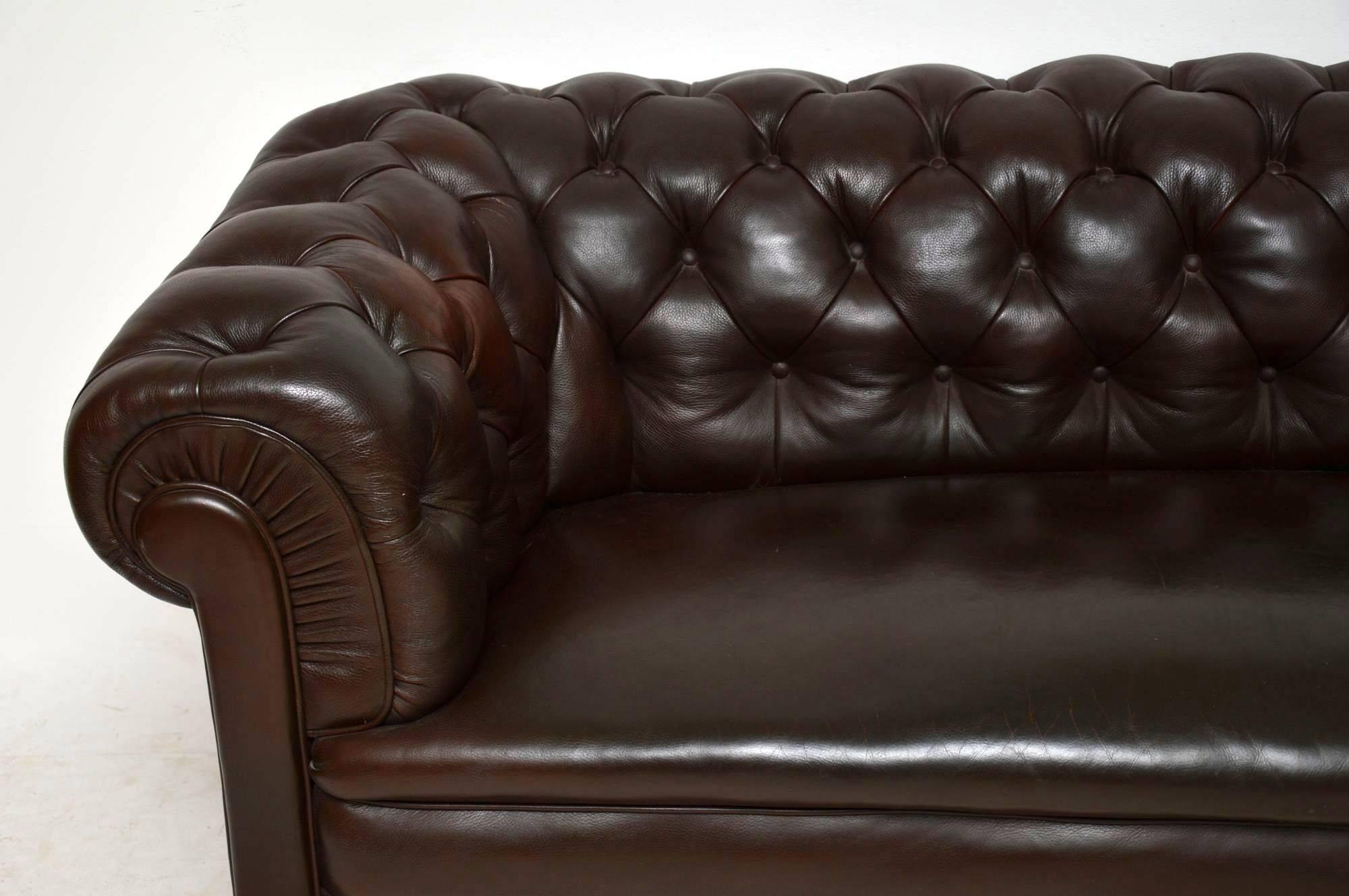 Antique Swedish Leather Chesterfield Sofa 3