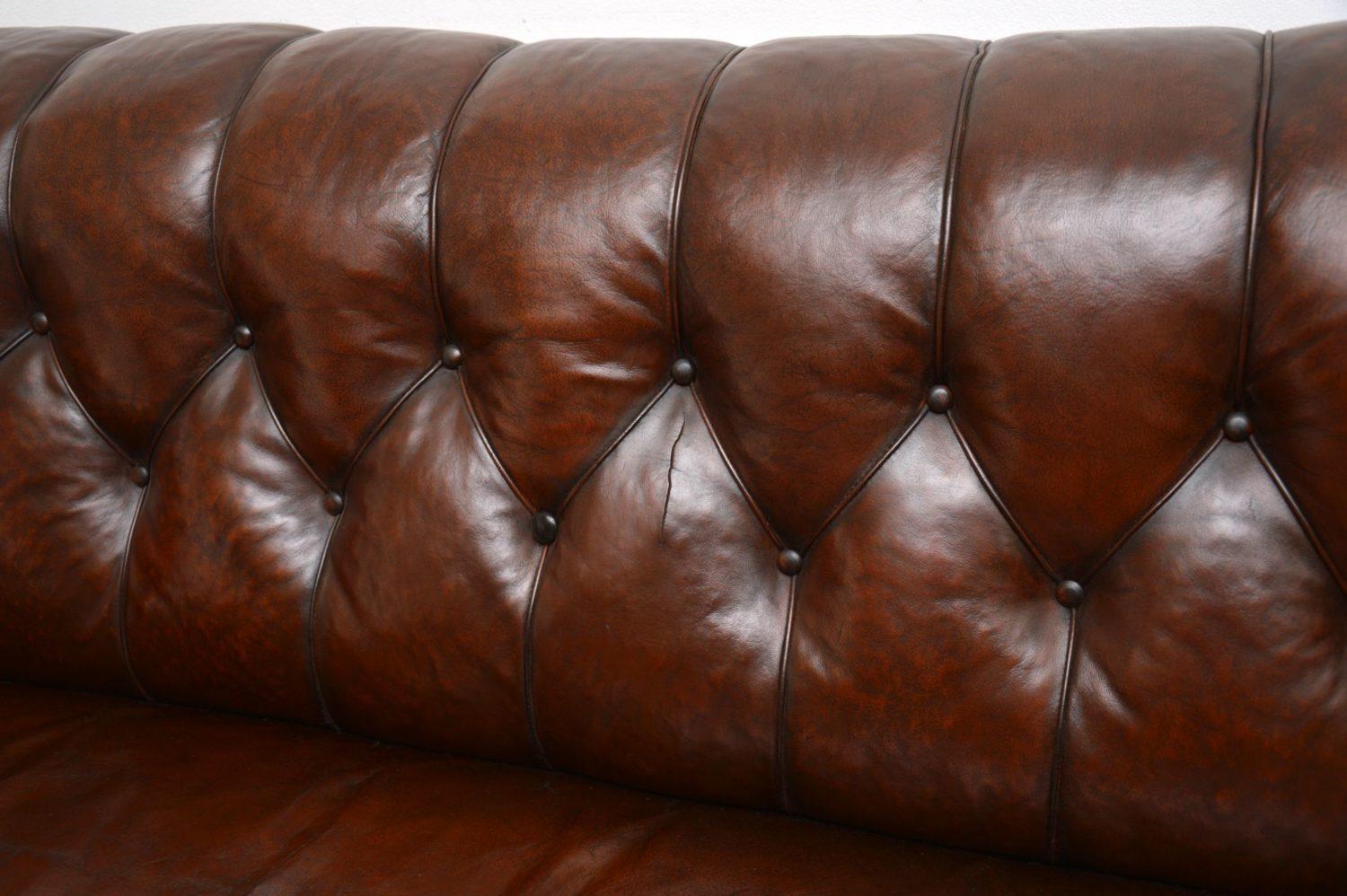 Antique Swedish Leather Chesterfield Sofa 4
