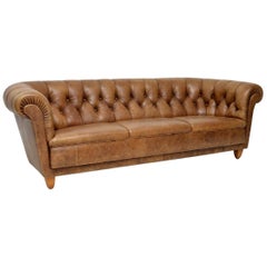 Antique Swedish Leather Chesterfield Sofa