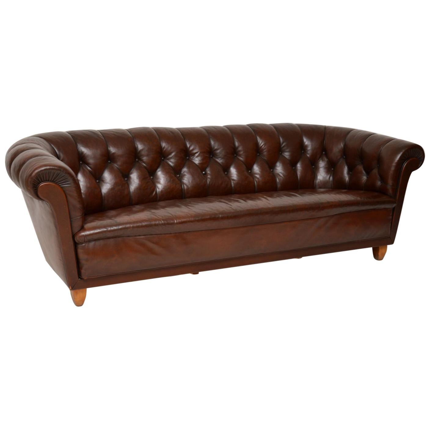 Antique Swedish Leather Chesterfield Sofa