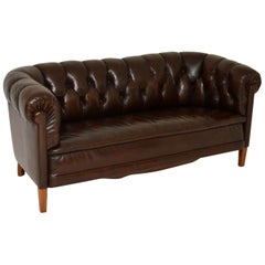 Antique Swedish Leather Chesterfield Sofa