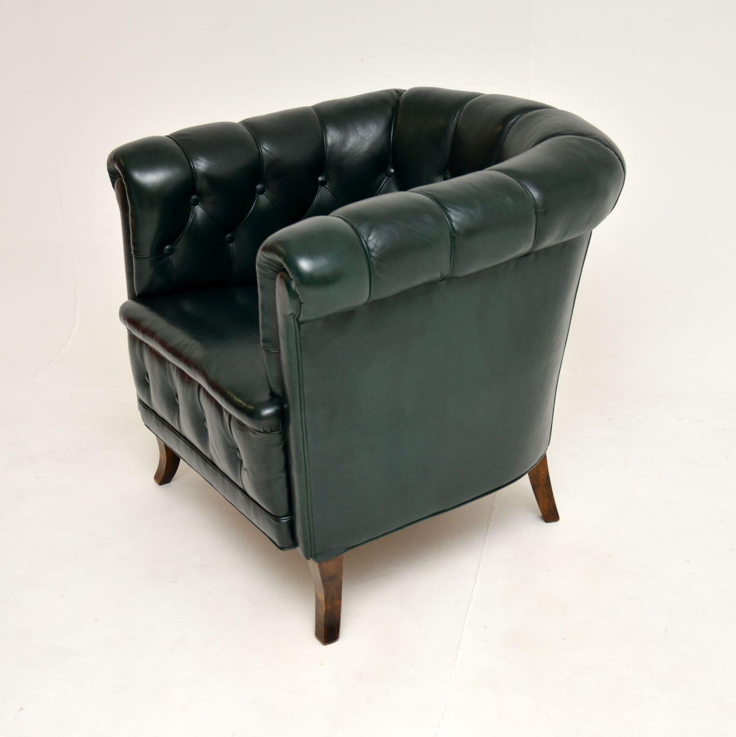 Antique Swedish Leather Club Armchair For Sale 1