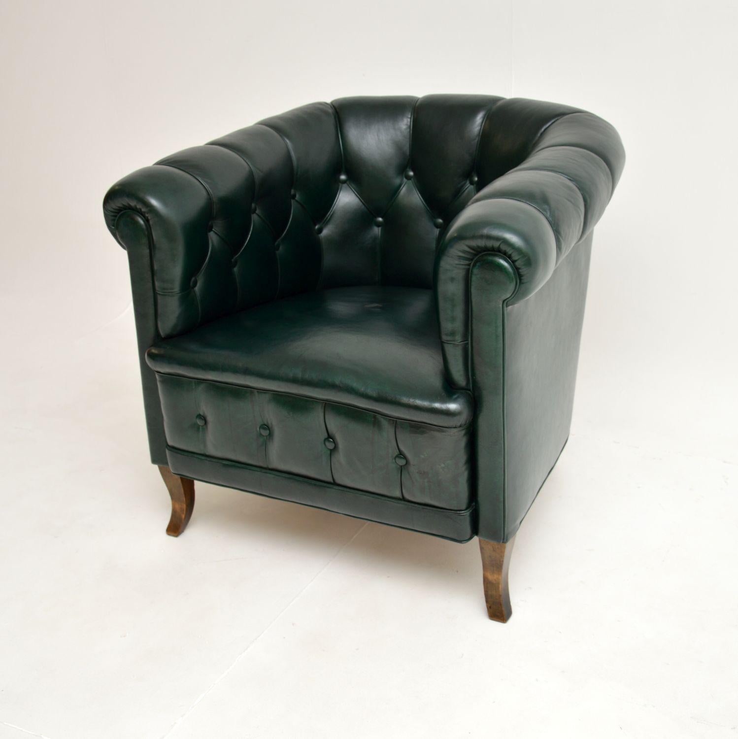 Antique Swedish Leather Club Armchair In Good Condition For Sale In London, GB