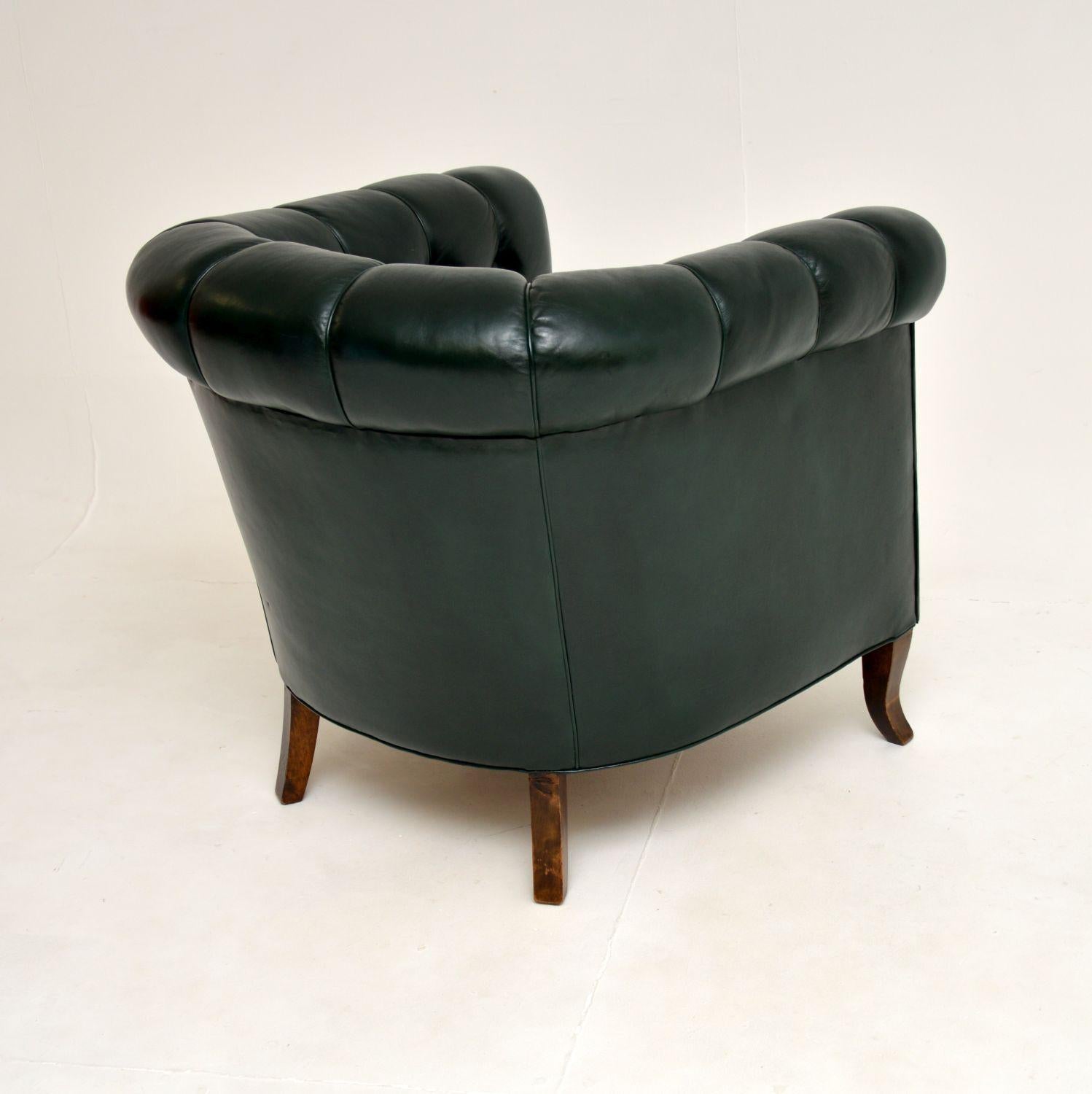 Antique Swedish Leather Club Armchair For Sale 2