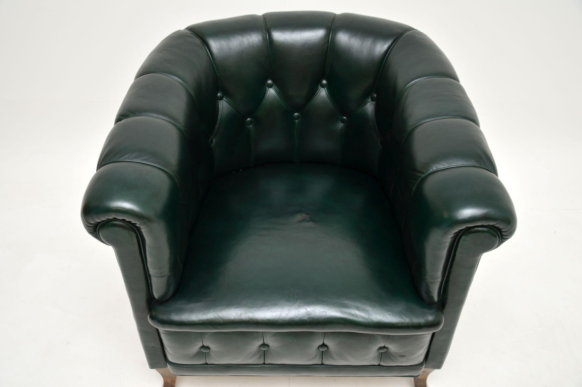 Antique Swedish Leather Club Armchair For Sale 4