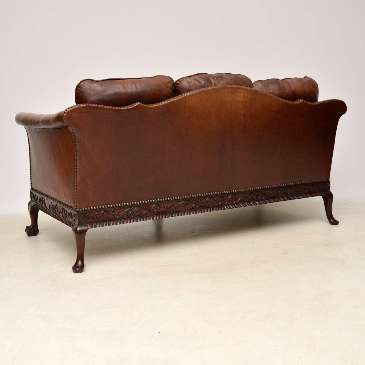 Antique Swedish Leather and Mahogany Sofa 5