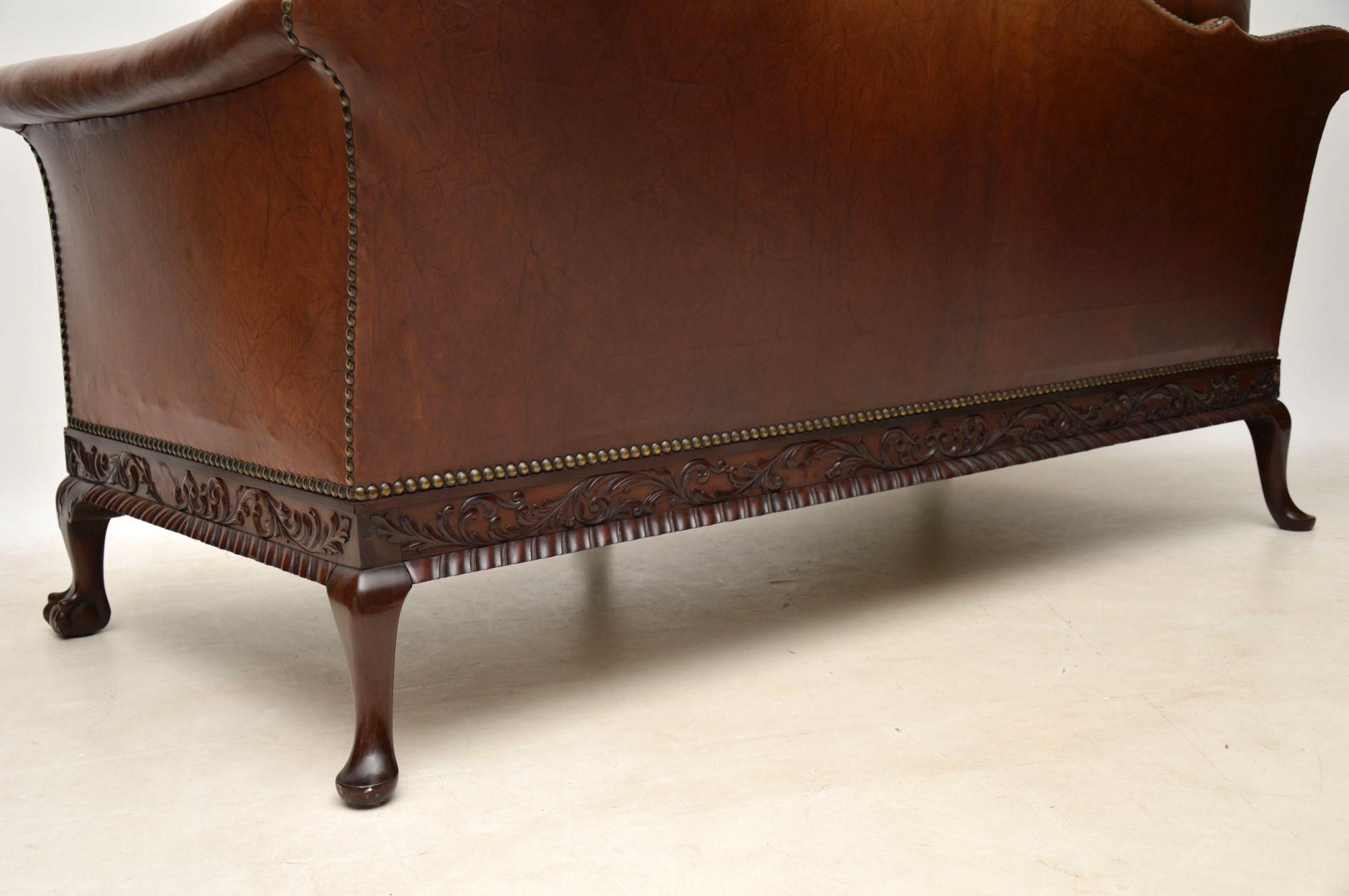 Antique Swedish Leather and Mahogany Sofa 6
