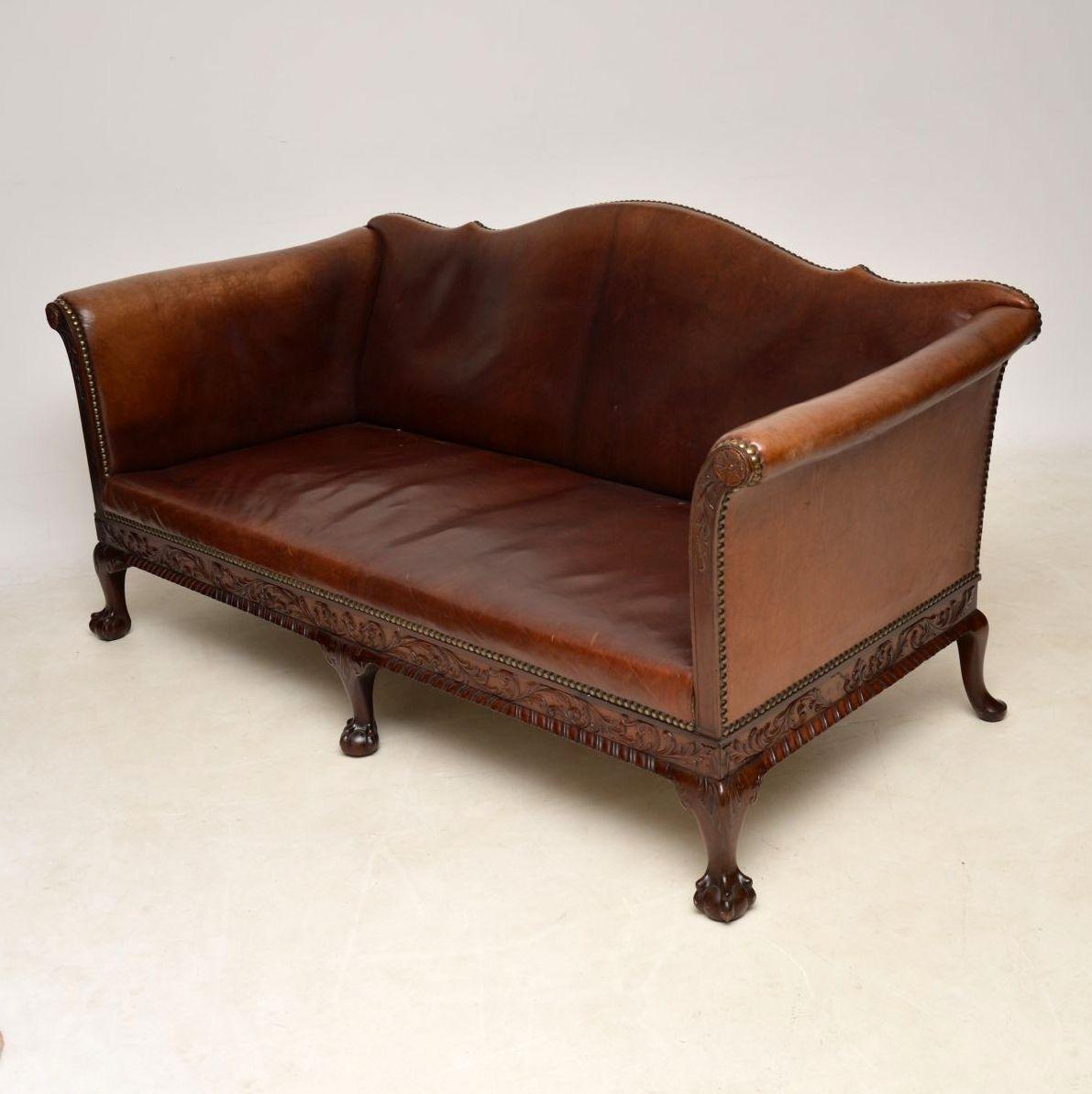 Antique Swedish Leather and Mahogany Sofa 7