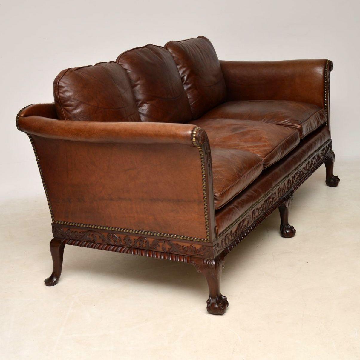 Antique Swedish Leather and Mahogany Sofa 2