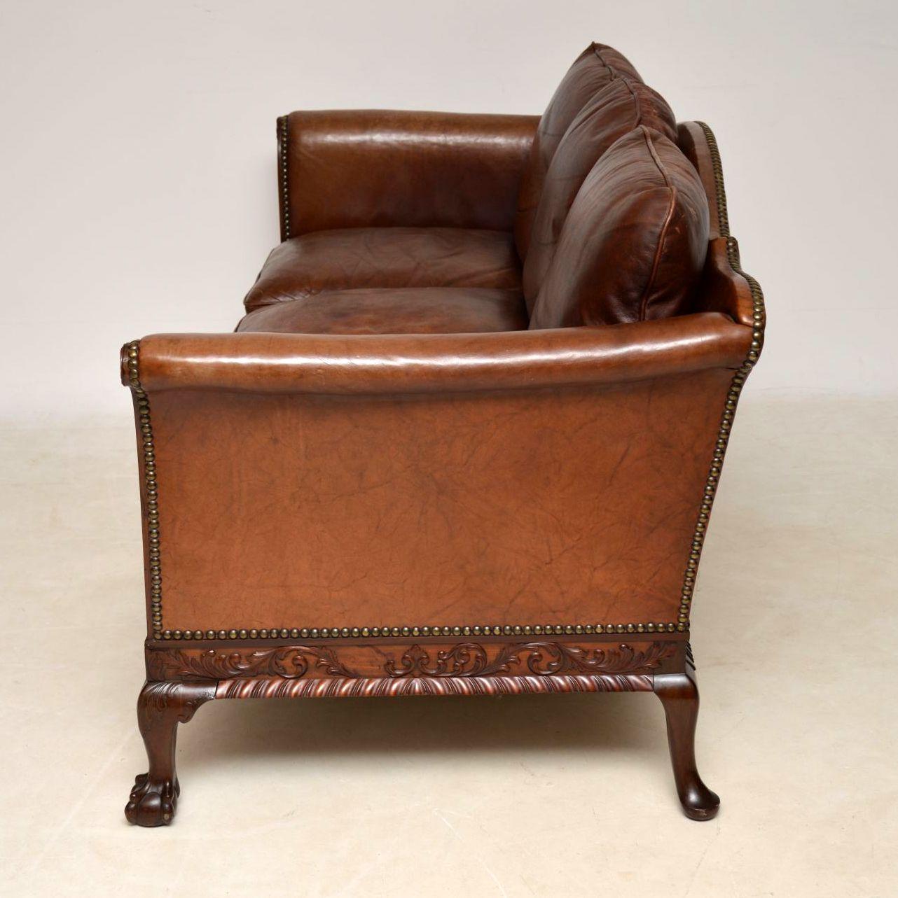 Antique Swedish Leather and Mahogany Sofa 3