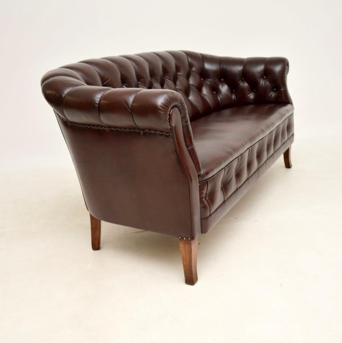 Chesterfield Antique Swedish Leather Sofa For Sale