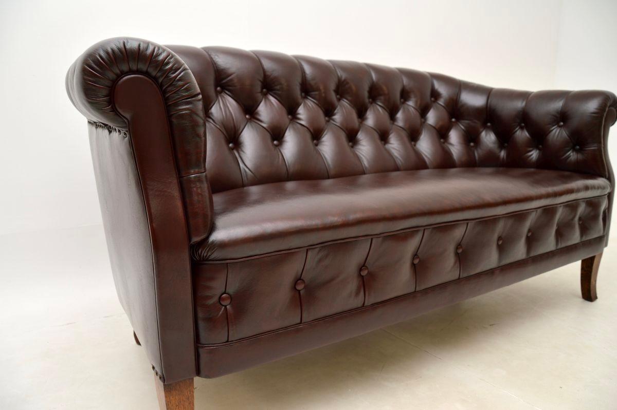 Antique Swedish Leather Sofa For Sale 4