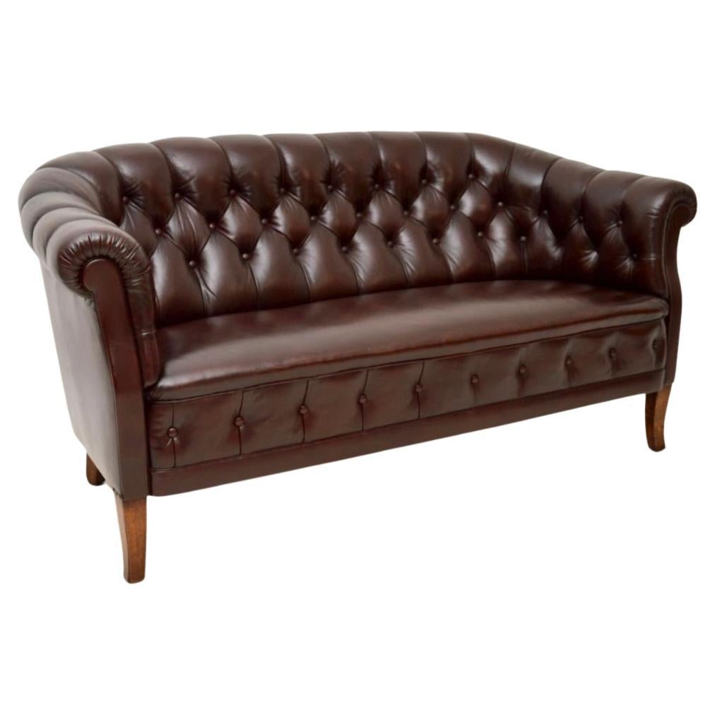 Antique Swedish Leather Sofa For Sale