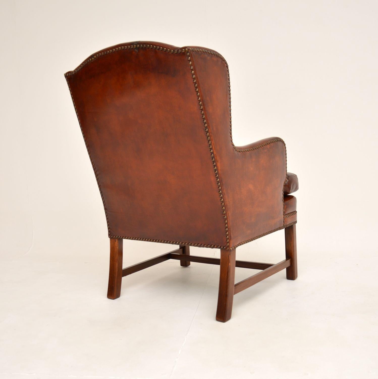 Antique Swedish Leather Wing Back Armchair For Sale 5