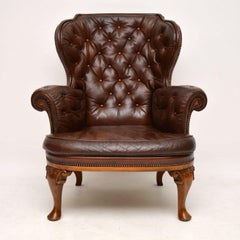 Antique Swedish Leather Wing Back Armchair