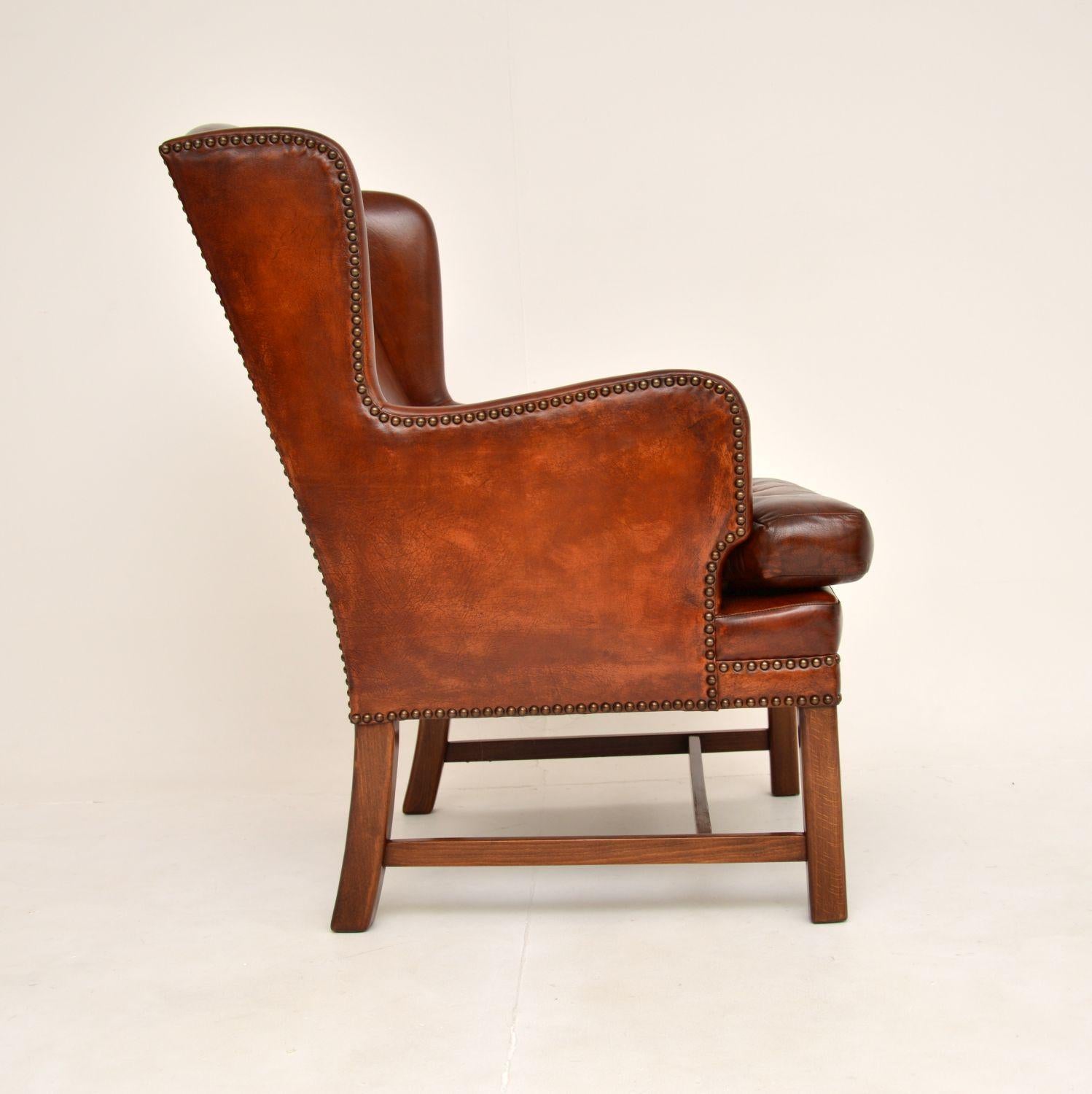 Victorian Antique Swedish Leather Wing Back Armchair For Sale
