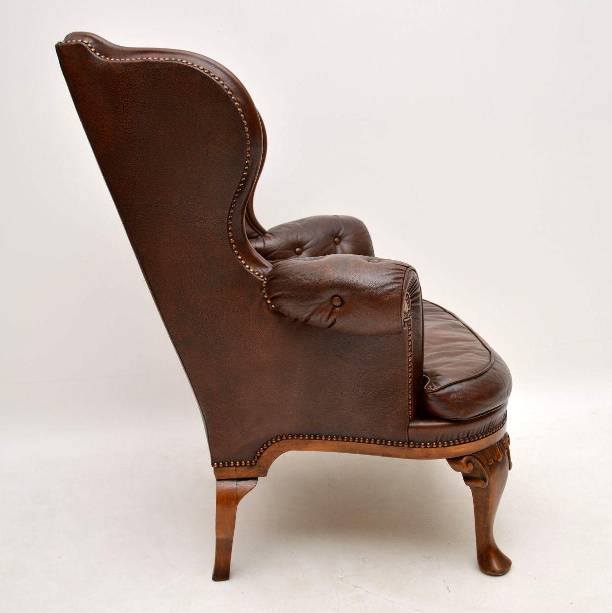 Antique Swedish Leather Wing Back Armchair In Good Condition In London, GB