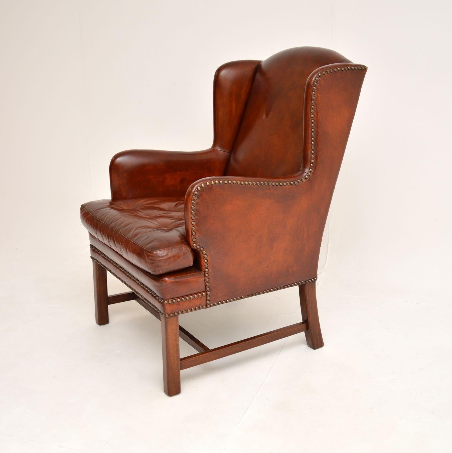 Antique Swedish Leather Wing Back Armchair In Good Condition For Sale In London, GB