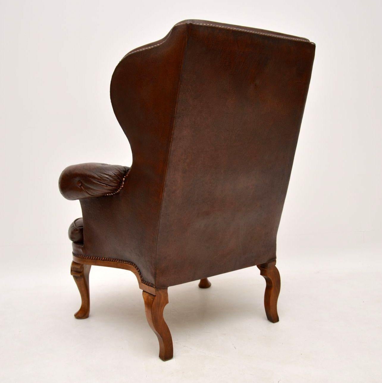 Early 20th Century Antique Swedish Leather Wing Back Armchair
