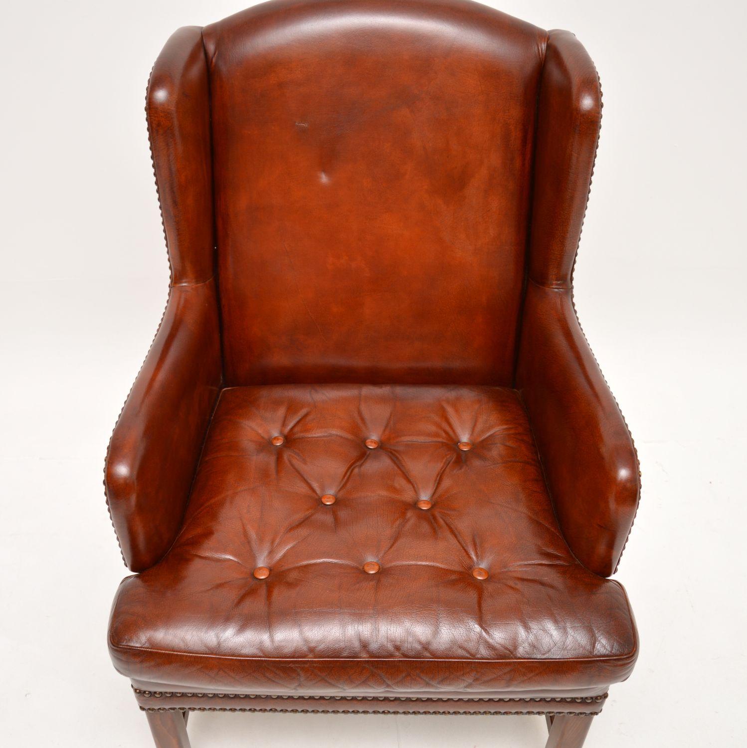 20th Century Antique Swedish Leather Wing Back Armchair For Sale