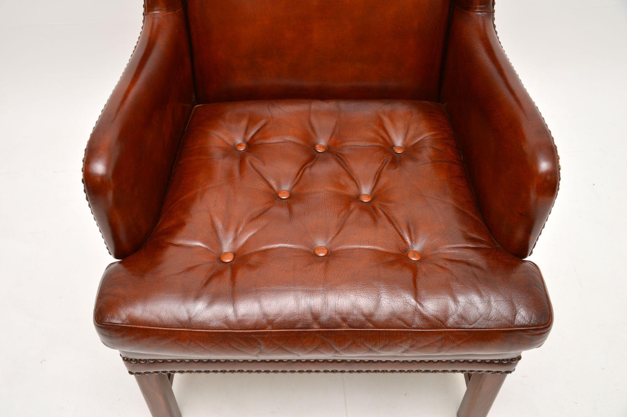 Antique Swedish Leather Wing Back Armchair For Sale 1