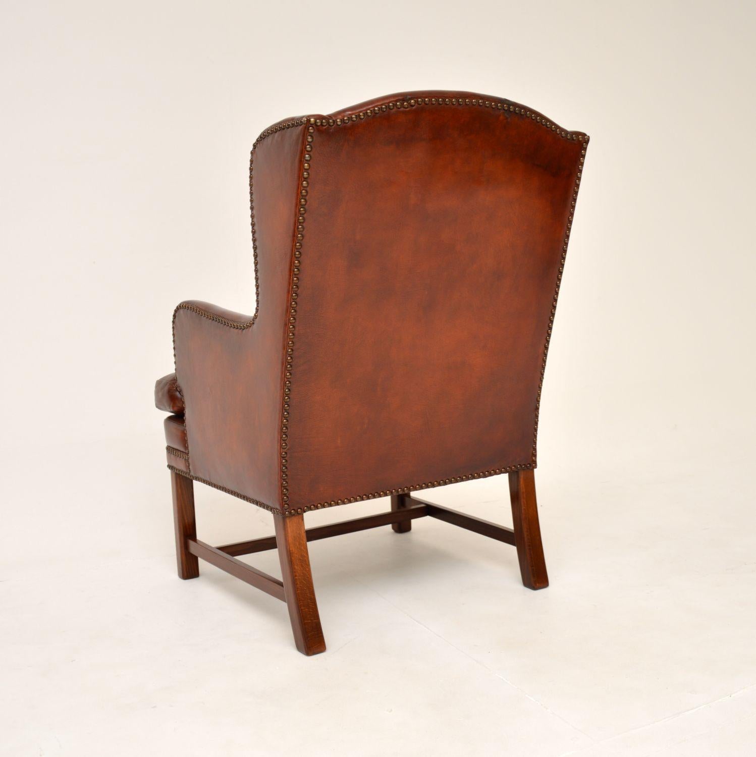 Antique Swedish Leather Wing Back Armchair For Sale 4