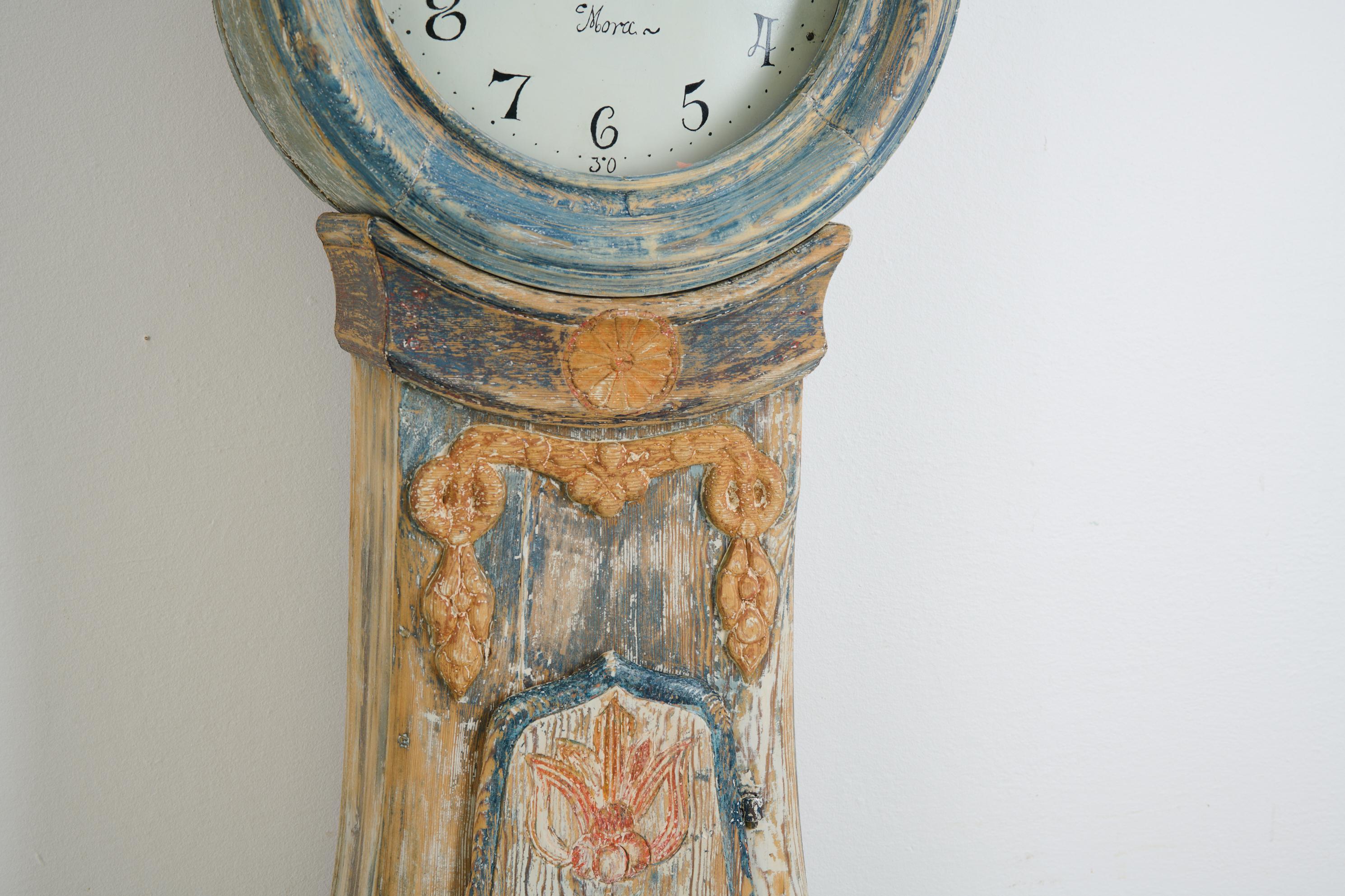 Antique Swedish Long Case Clock Dated 1809, with Very Unusual Decor and Paint For Sale 3