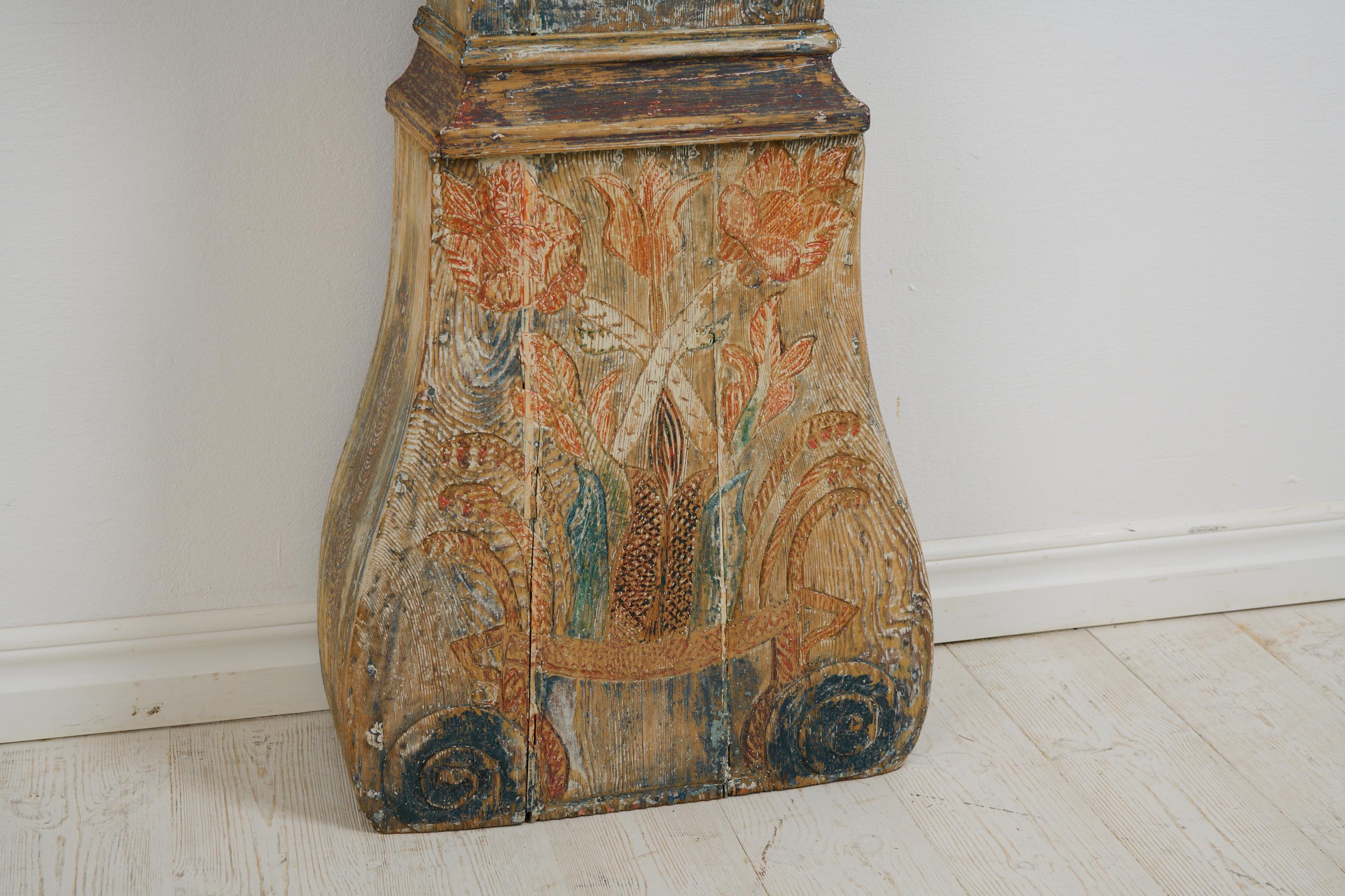 Antique Swedish Long Case Clock Dated 1809, with Very Unusual Decor and Paint For Sale 5