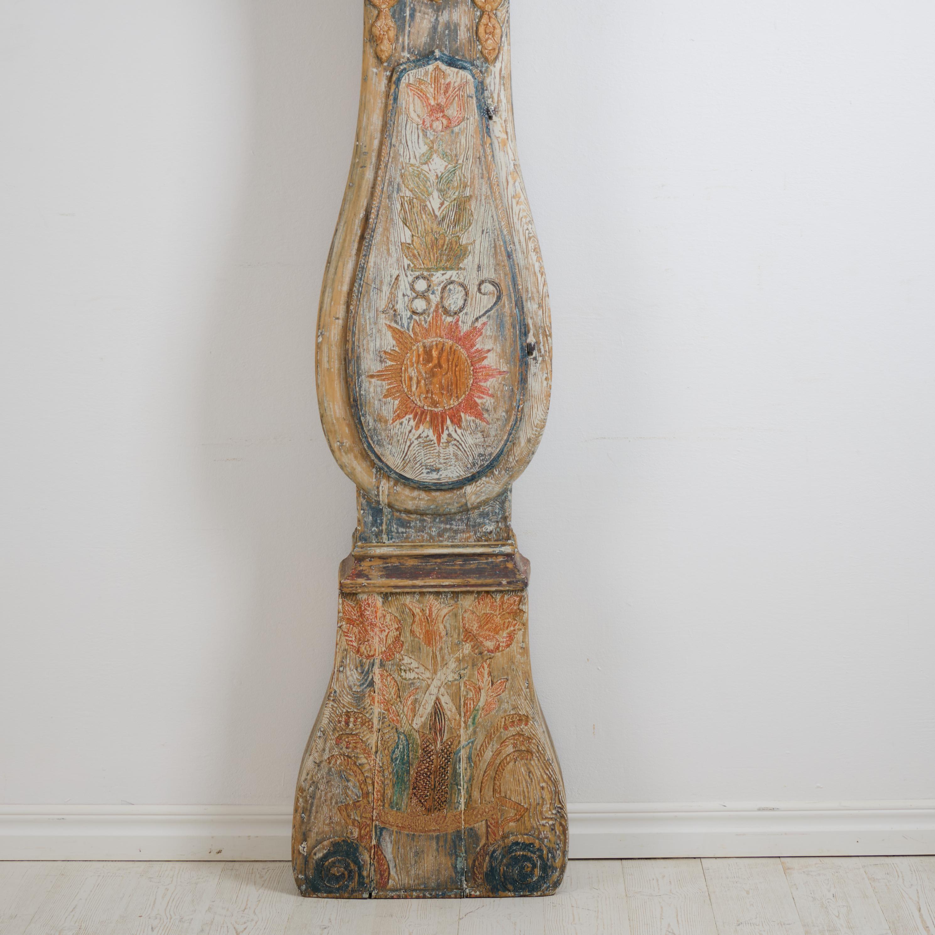 Antique Swedish Long Case Clock Dated 1809, with Very Unusual Decor and Paint For Sale 6