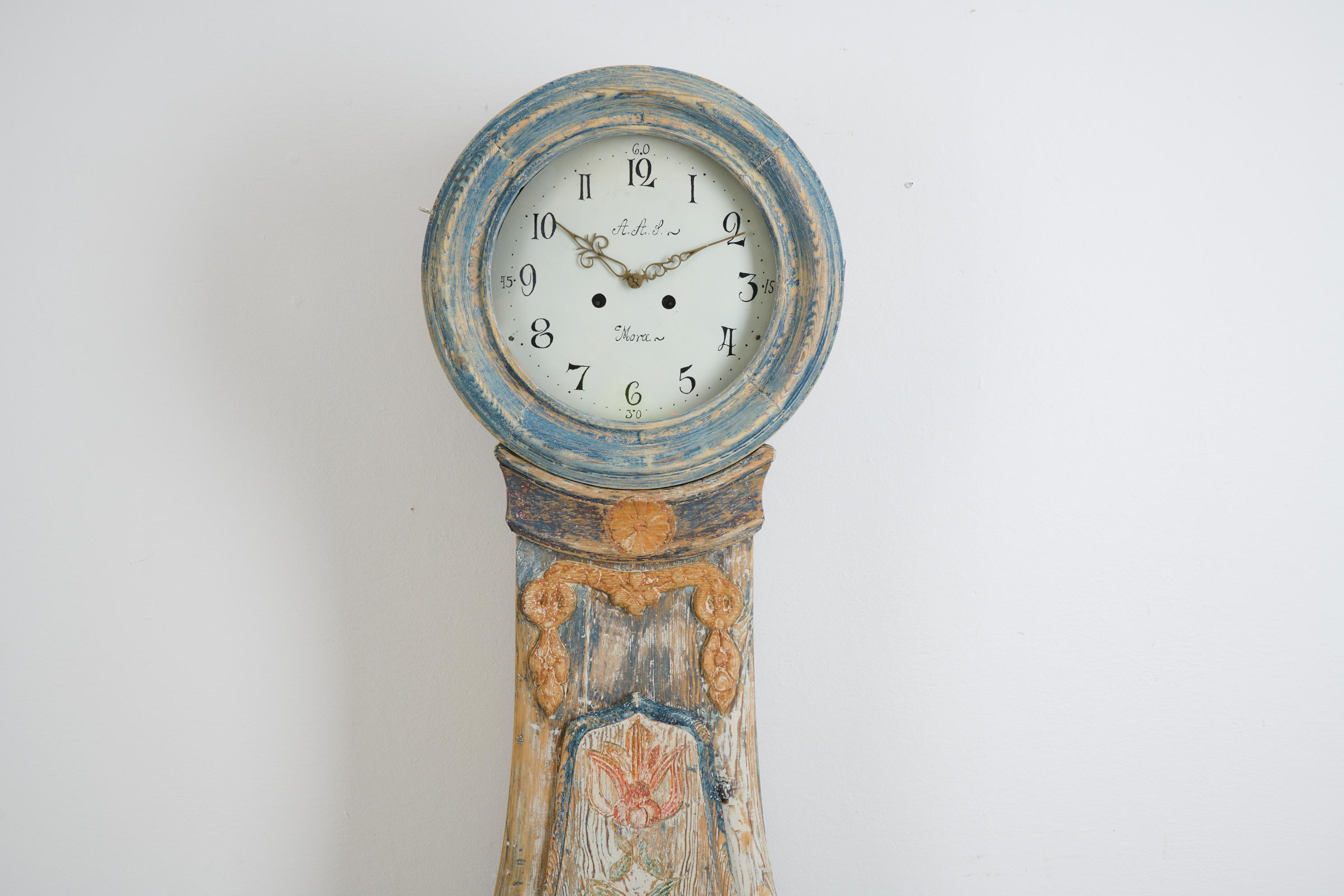 Antique Swedish Long Case Clock Dated 1809, with Very Unusual Decor and Paint For Sale 2