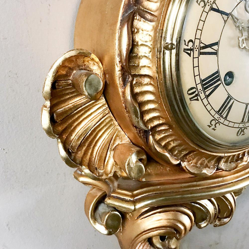 Antique Swedish Louis XV Giltwood Wall Clock, Cartel 4