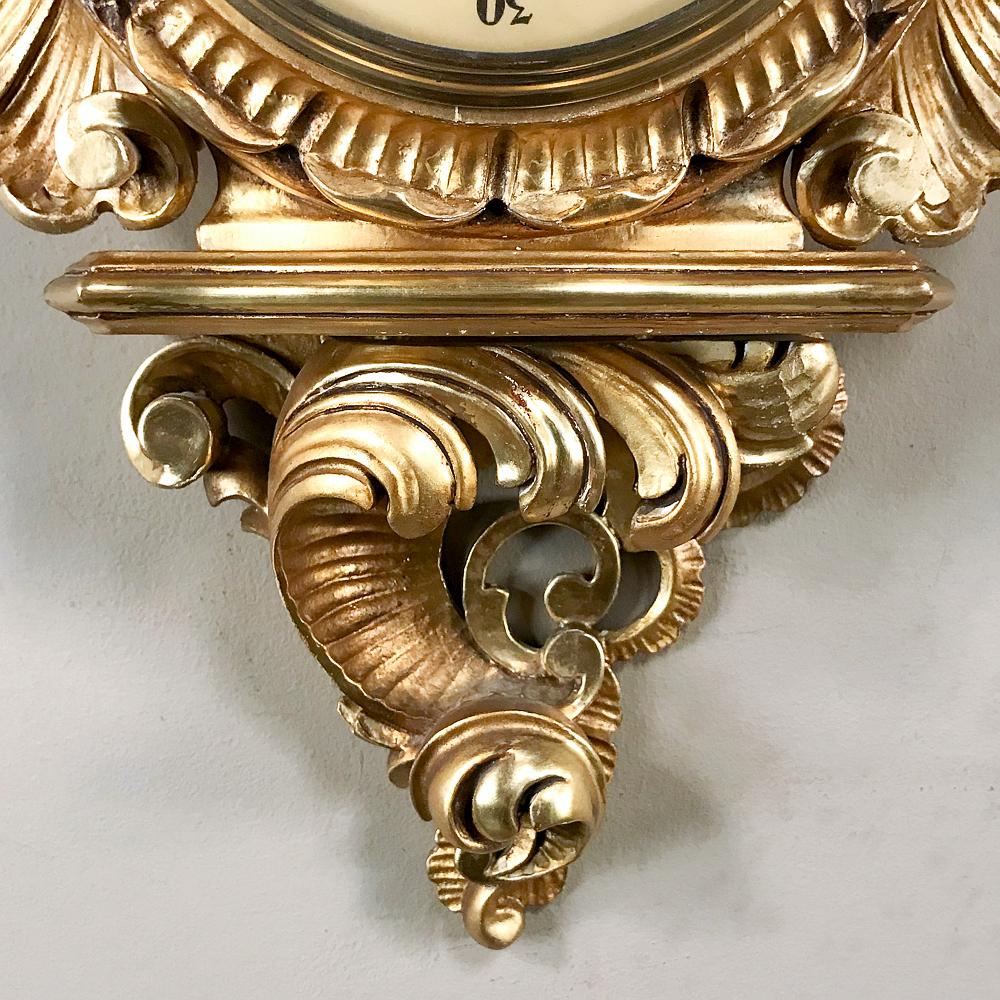 Antique Swedish Louis XV Giltwood Wall Clock, Cartel In Good Condition In Dallas, TX