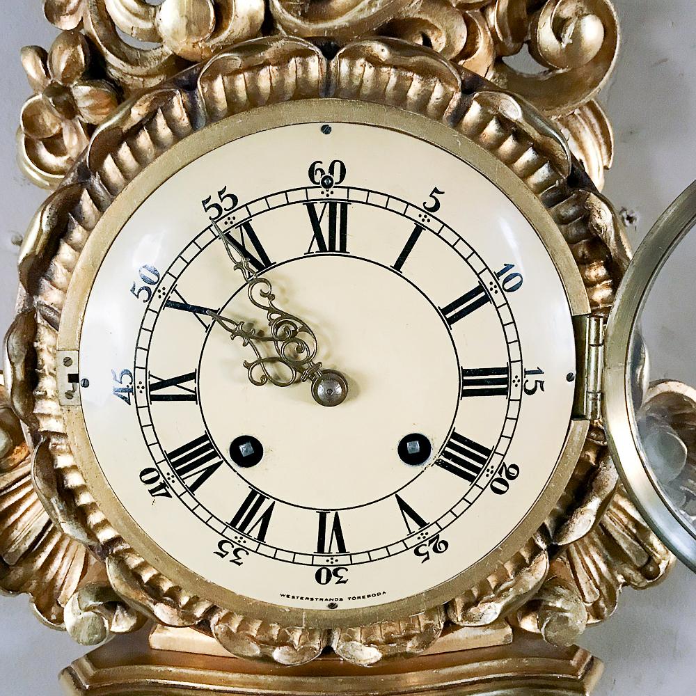 Antique Swedish Louis XV Giltwood Wall Clock, Cartel 1